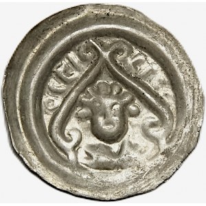 Leszek Biały (1202-1227), brakteat krakowski, głowa otoczona wiciami i napisami hebrajskimi