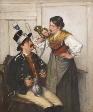Ernst Emmanuel Müller (1844 Stuttgart - 1915 Munich), Posttylion avec une femme
