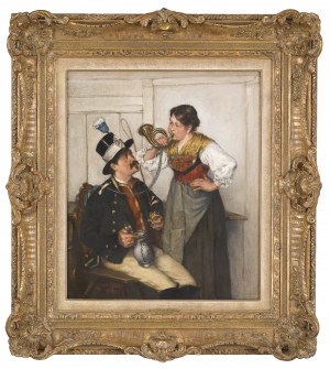 Ernst Emmanuel Müller (1844 Stoccarda - 1915 Monaco), Postiglione con donna
