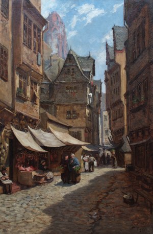 Reinhold Werner (1864 Francfort-sur-le-Main - 1939), Place du marché à Francfort-sur-le-Main, 1901