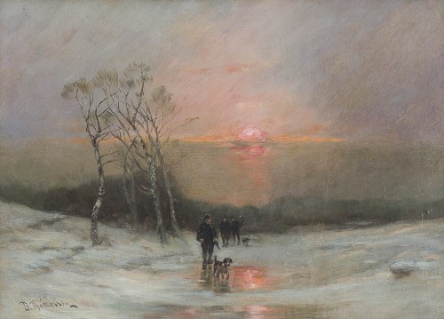 Désiré Thomassin (1858 Wiedeń - 1933 Monachium), Myśliwi w zimowym krajobrazie