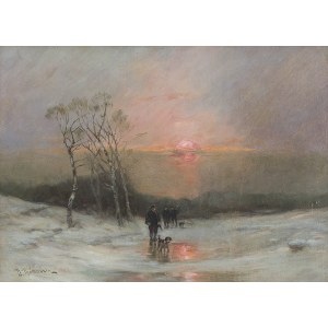 Désiré Thomassin (1858 Vienna - 1933 Munich), Hunters in a winter landscape