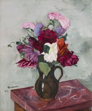 Szymon Mondzain (1888 Chelm - 1979 Paris), Dahlias in a clay vase, 1927