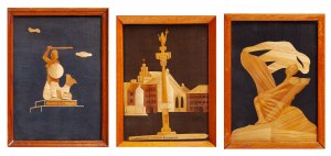 Set of three straw compositions with a Warsaw motif