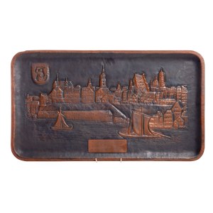 Decorative tray with a panorama of Warsaw, circa 1980.