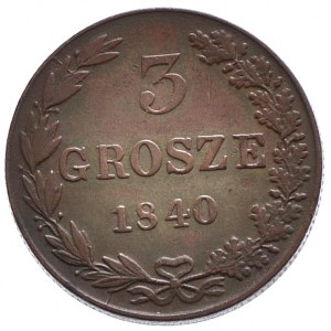 Zabór rosyjski, Mikołaj I, 3 grosze 1840 MW, Warszawa