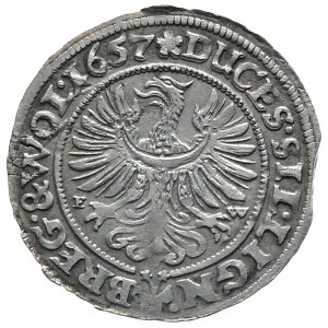 Śląsk, Księstwo legnicko-brzesko-wołowskie, Jerzy III Brzeski, Ludwik IV Legnicki i Krystian Wołowski, 3 krajcary 1657 EW, Brzeg