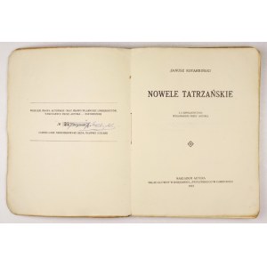 KOTARBIŃSKI J. - Nowele tatrzańskie. Mit 5 Linoleoriten. 1923. Unterschrift des Autors. Exemplar Nr. 37