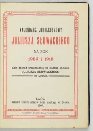 Calendario del giubileo di Juliusz Słowacki per gli anni 1909 e 1910.