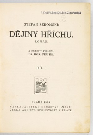 ŻEROMSKI S. - Dejiny hriechu v českom jazyku. 1919