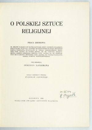 J. Langman - Sur l'art religieux polonais. 1932. avec gravures sur bois.