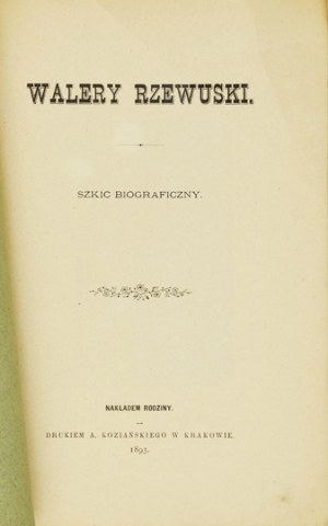Walery Rzewuski [fotograf]. Szkic biograficzny. 1893.