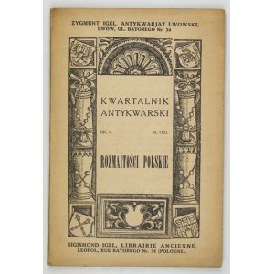 Antiquarische Vierteljahresschrift. Lwiw. Zygmunt Igel, Antykwarjat Lwowski. Herausgeber. Dawid Igel. Nr. 4: Rozmaitości Polskie....