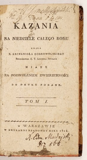 DOBROWOLSKI A. - Sermons for Sundays of the whole year [...] T. 1. 1814