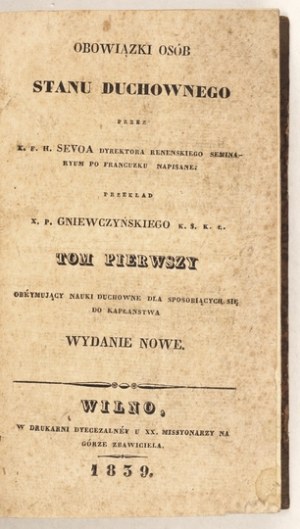 SEVOY F. H. - The duties of persons of the clerical state. Vol. 1-3. Vilna 1839