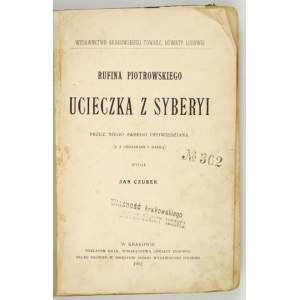 La fuga di Rufin Piotrowski dalla Siberia raccontata da lui stesso. 1902
