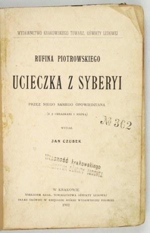 La fuga di Rufin Piotrowski dalla Siberia raccontata da lui stesso. 1902