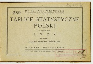 WEINFELD Ignacy - Tablice statystyczne Polski. Wydanie na rok 1924. Oprac. Ludwika Oxińska-Szcześniakowska....