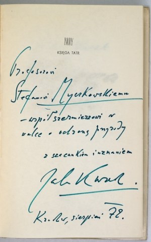 KUREK J. - Buch des Tatragebirges. 1966. - Widmung des Autors