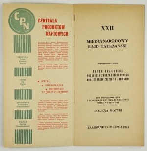 20. výročie založenia komunistickej strany. XXII. medzinárodný tatranský zjazd ... Zakopané, 23. - 25. júla 1964