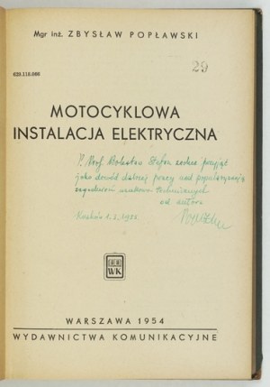 POPŁAWSKI Z. - Elektrická inštalácia motocykla - venovanie autora