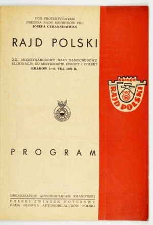 RAJD Polski. XXI  Międzynarodowy Rajd Samochodowy 3-6 VIII 1961. Program