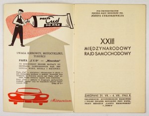 RAJD Z POLSKA. XXIII. mezinárodní automobilová rallye. Zakopane 31 VII-64VIII 1963. Program.