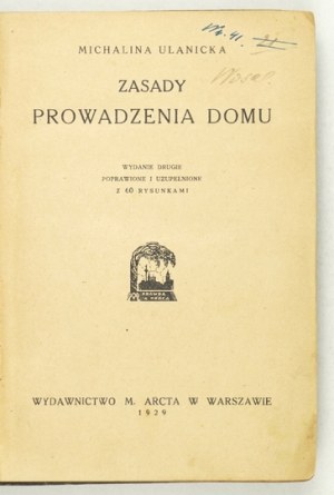 ULANICKA M. - Principes de l'entretien ménager. 1929