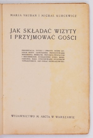 Savoir-vivre polonais, [partie] 2 : VAUBAN M., KURCEWICZ M. - Comment rendre des visites et recevoir des invités