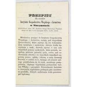 DISPOSITIONS en faveur des étudiants de l'Institut agricole et forestier de Marymont. 1858