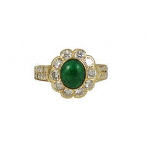 Anello d'oro con smeraldo marquise 1,10 carati, diamanti 1,28 carati