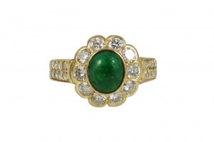 Gold ring marquise emerald 1.10ct, diamonds 1.28ct
