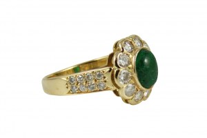 Gold ring marquise emerald 1.10ct, diamonds 1.28ct