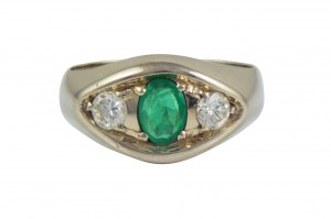 Smeraldo firmato in oro 0,51 carati, diamanti tondi taglio brillante 0,44 carati