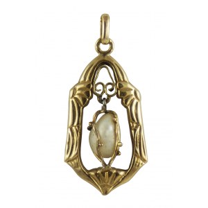 Ciondolo in oro Art Nouveau barocco con perla