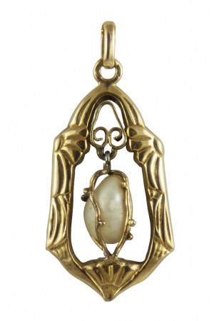 Ciondolo in oro Art Nouveau barocco con perla