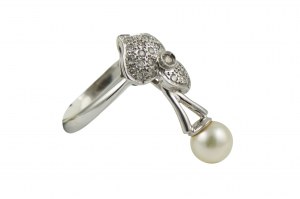 Akoya pearl ring fi 7.33mm diamonds 0.185ct G-H/VS-Si
