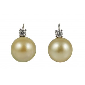 Orecchini di perle dei Mari del Sud 13,95 mm, diamanti0,40ct H/Si