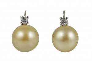 Náušnice s perlami z južného mora 13,95 mm, diamanty 0,40 ct H/Si