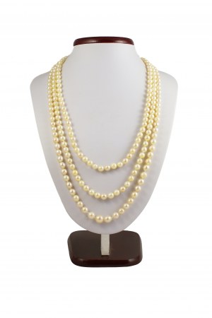 Trojitý náhrdelník z jemne triedených perál z južného mora 6-9 mm