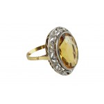 Art Deco citrine ring 12.70ct, 16 diamond rosettes