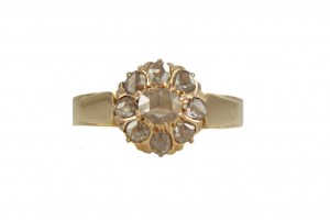 Daisy Art Deco ring 9 diamond rosettes 0.114ct