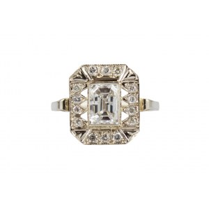 Ring in Art Deco style diamond cut emerald 1.07ct G/Si
