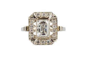 Ring im Art-Deco-Stil Smaragd mit Diamantschliff 1,07ct G/Si