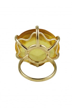 Ring with lemon amber round-cut in gold