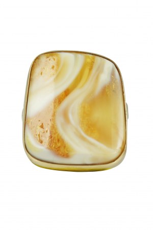 White and orange amber ring in gold