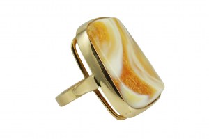 White and orange amber ring in gold