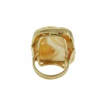 White and orange amber ring in gold