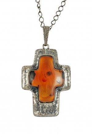 Amber cross in silver