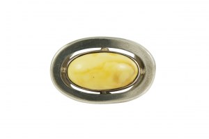 Silver art ring with amber white oval